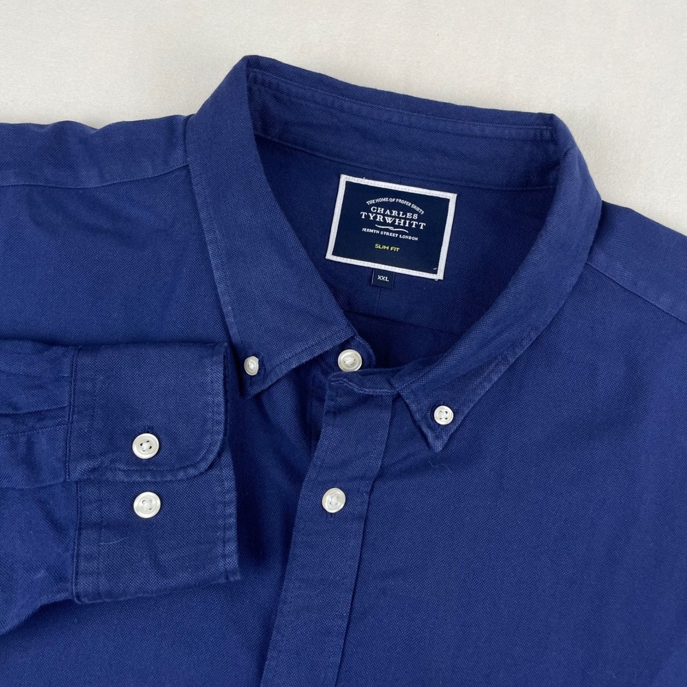 Charles Tyrwhitt Slim Fit Oxford Shirt Mens XXL Blue Long Sleeve Button Down